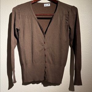 Brown V-Neck Button-Front Cardigan Sweater